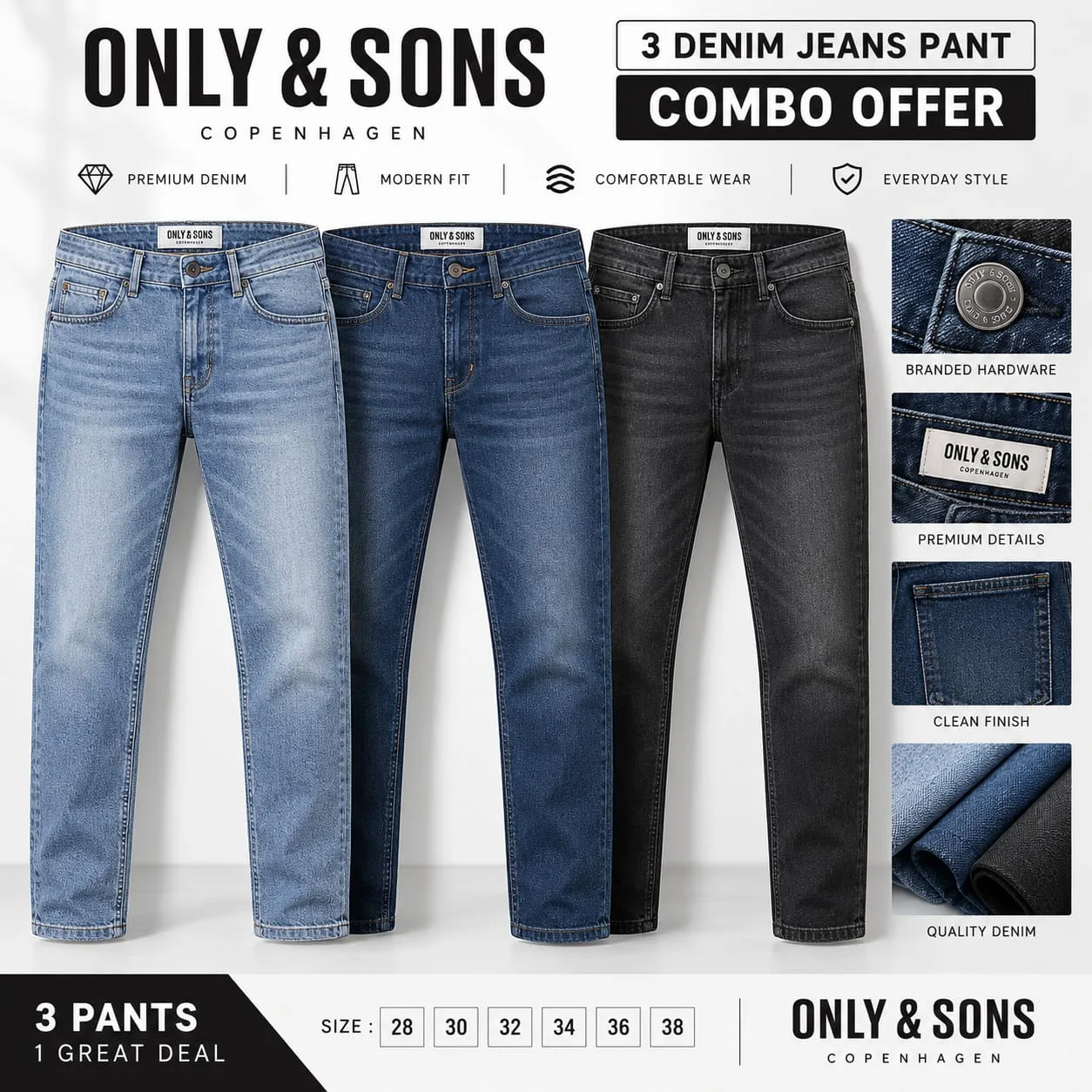3 Denim COMBO with 200tk Discount